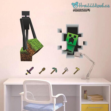 3D samolepka Minecraft , Enderman, Creep a nářadí, 70x50cm