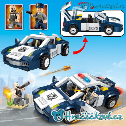Policejní otevírací auto s policistou a teroristou, 303 dílků (stavebnice typu Lego)