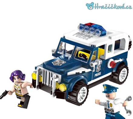 Policejní auto s policistou a zločincem, 186 dílků (stavebnice typu Lego)