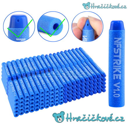 Kvalitní náboje typu Nerf NFSTRIKE V1.0, 100 kusů 
