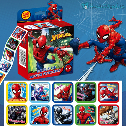 200 ks samolepek Spiderman, vel. 3x3cm