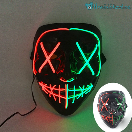 Strašidelná karnevalová maska (Halloween) s LED osvětlením, 8 typů