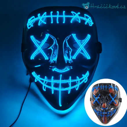 Strašidelná karnevalová maska (Halloween) s LED osvětlením, 8 typů