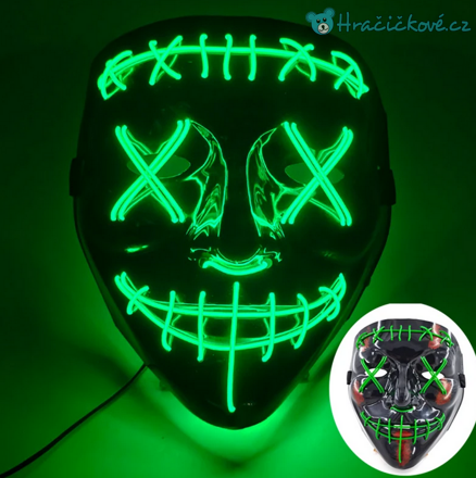 Strašidelná karnevalová maska (Halloween) s LED osvětlením, 8 typů