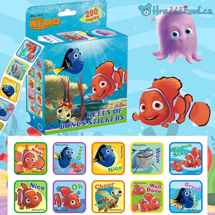 200 ks samolepek z pohádky Hledá se Nemo, vel. 3x3cm