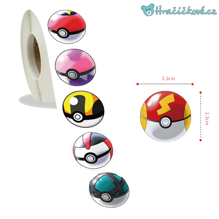 500 ks samolepek Pokeball - Pokemon