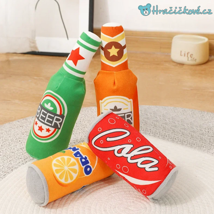 Plyšová lahev piva / plechovka - hračka pro psy