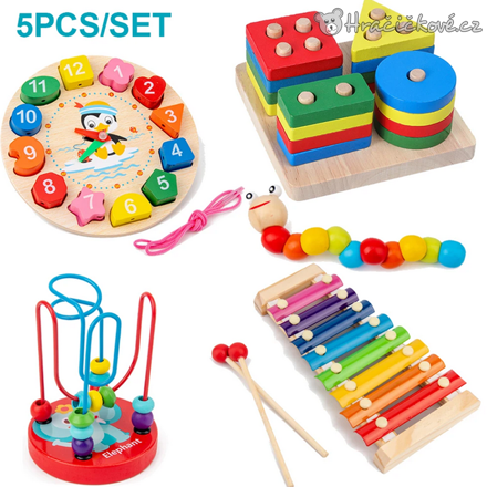 Set dřevěných Montessori hraček 5 ks | Edukační dřevěné hračky pro děti, typ 1