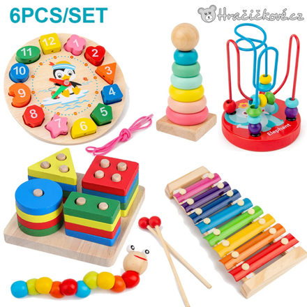 Set dřevěných Montessori hraček 5 ks | Edukační dřevěné hračky pro děti, typ 2