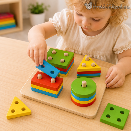 Dřevěná Montessori skládačka | Edukační puzzle na tvary pro děti