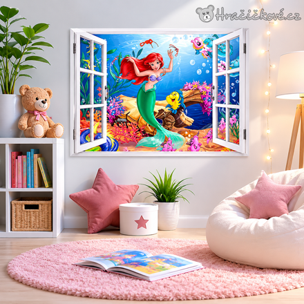 Samolepka Malá mořská víla Ariel 60 × 45 cm | Dekorace na zeď Disney