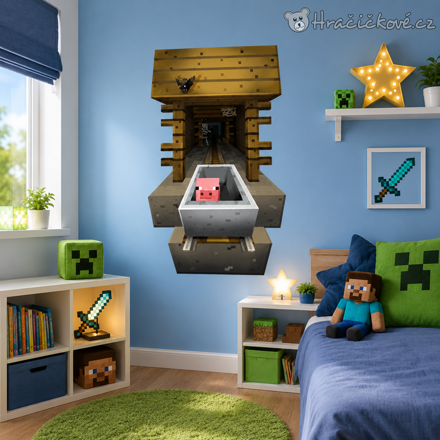 3D Minecraft samolepka z dolu 67x44 cm | Herní dekorace do pokojíčku