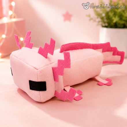 Růžový Axolotl Minecraft 30 cm | Plyšový Axolotl Minecraft pro děti