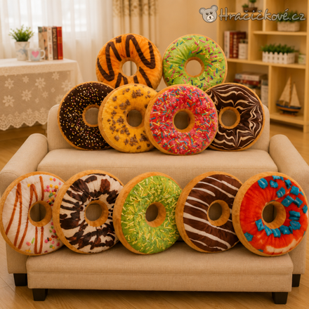 Plyšový polštář donut kobliha 40 cm | Legrační plyšový polštář