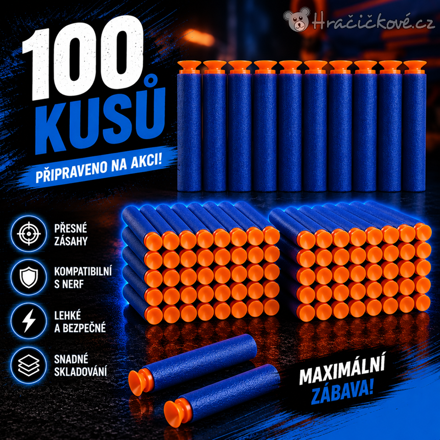 Náhradní náboje (šipky) s příchytkami do pistole Nerf 100 Ks 7.2cm 