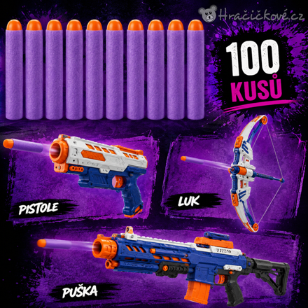 Náhradní náboje do Nerf pistole 100 ks 7,2 cm | Pěnové šipky - fialové