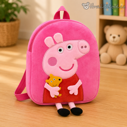 Plyšový batoh Prasátko Peppa Pig | Dětský batůžek Peppa Pepina růžový