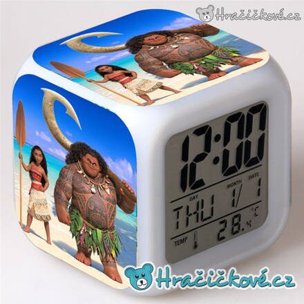 Odvážná Vaiana (Moana) – digitální LED budík (hodiny), 7 barev