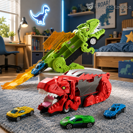 Dinosauří autodráha s 6 autíčky | T-Rex červený nebo zelený