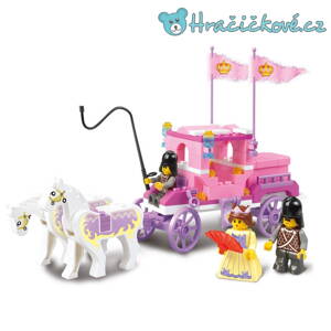 Růžový kočár s rytíři a princeznou, 137 dílků (stavebnice typu Lego)