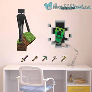 3D samolepka Minecraft , Enderman, Creep a nářadí, 70x50cm