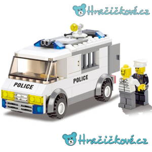 Policejní auto s policistou a vězněm, 135 dílků (stavebnice typu Lego)