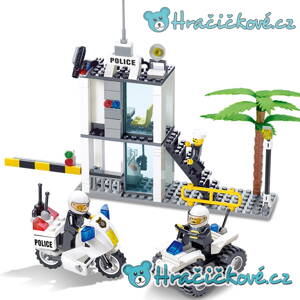  Policejní stanice s motorkou a čtyřkolkou, 193 dílků (stavebnice typu Lego)