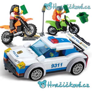 Policejní auto a dva motorkáři, 158 dílků (stavebnice typu Lego)