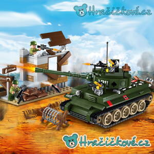 Vojenský německý tank a americká základna, 380 dílků (stavebnice typu Lego)