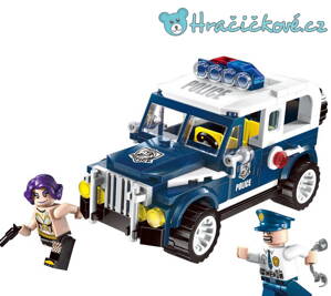 Policejní auto s policistou a zločincem, 186 dílků (stavebnice typu Lego)