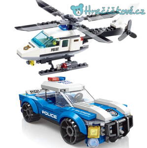 Policejní černý vrtulník a auto, 194 dílků (stavebnice typu Lego)