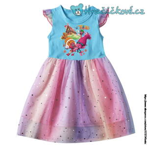 Krásné barevné letní dívčí šaty s motivem Trolové (Trolls) 