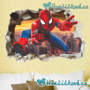 Spiderman v rozbité zdi, samolepka na zeď, vel. 70x50cm