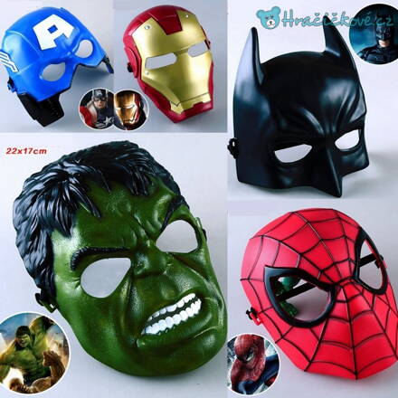 5x plastová maska hrdinů Avengers, Ironman, Batman, Hulk, Spiderman, Kapitán Amerika