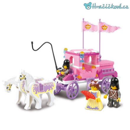 Růžový kočár s rytíři a princeznou, 137 dílků (stavebnice typu Lego)