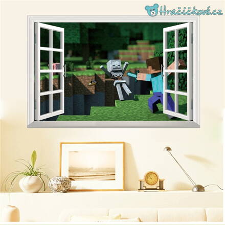 3D samolepka Minecraft v  okně, 70x50 cm