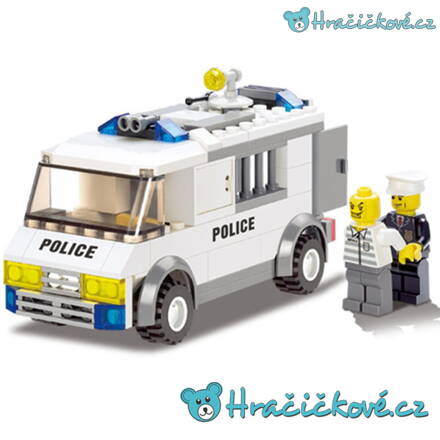 Policejní auto s policistou a vězněm, 135 dílků (stavebnice typu Lego)