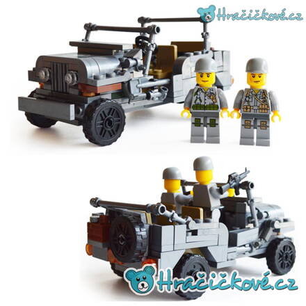 Vojenský Military US Willys Jeep, 199 dílků (stavebnice typu Lego)