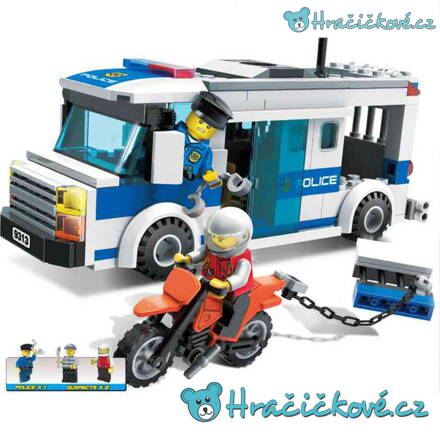 Policejní auto s vězněm na motorce, 204 ks (stavebnice typu Lego)