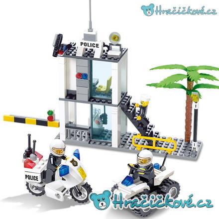  Policejní stanice s motorkou a čtyřkolkou, 193 dílků (stavebnice typu Lego)