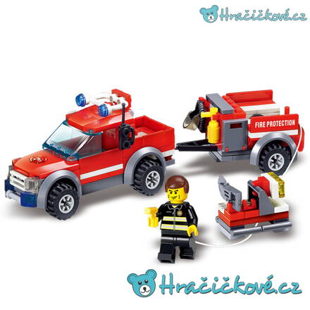 Hasičské auto s přívěsem, 143 dílků (stavebnice typu Lego)
