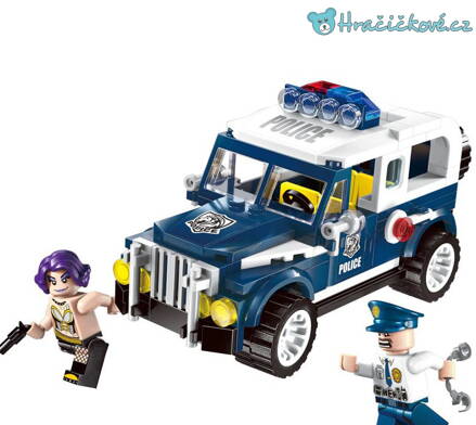 Policejní auto s policistou a zločincem, 186 dílků (stavebnice typu Lego)