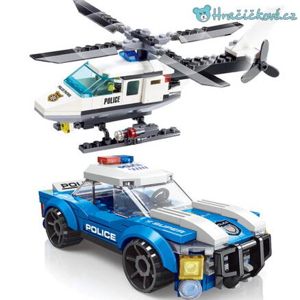 Policejní černý vrtulník a auto, 194 dílků (stavebnice typu Lego)