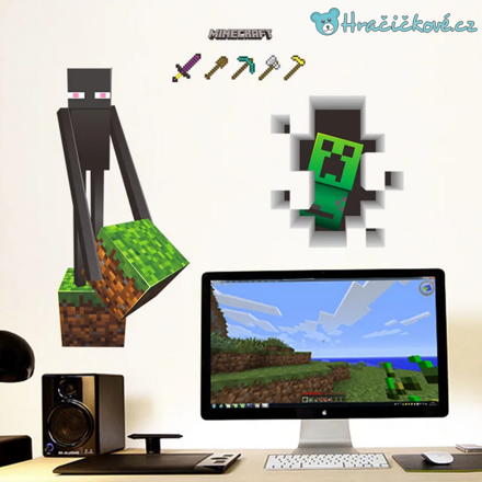 3D samolepka Minecraft , Creeper a Enderman, 70x50 cm