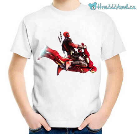 Dětské bílé tričko Ironman a Deadpool