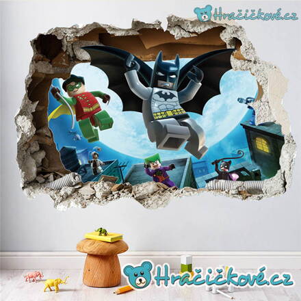 Lego Batman v rozbité zdi, samolepka na zeď, vel. 70x 50cm