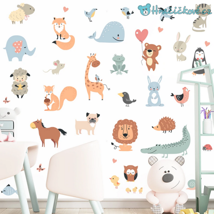Kreslená zvířátka, dětská samolepka na zeď
