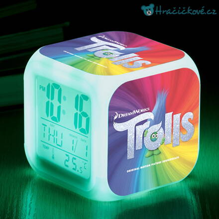 Trolové (Trolls) – digitální LED budík (hodiny), 7 barev